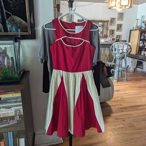 Red & White Peek-a-Boo Chest Dress